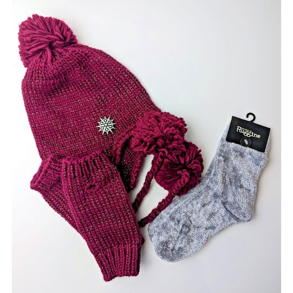 Chloe + Isabel Accessories - Chloe & Isabel Pom Pom Hat Gloves + Cozy Socks Bundle